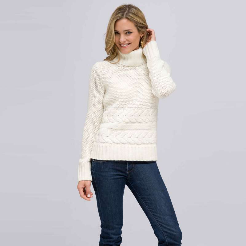 Wool Blend Turtle Neck Sweater, Sugar, large